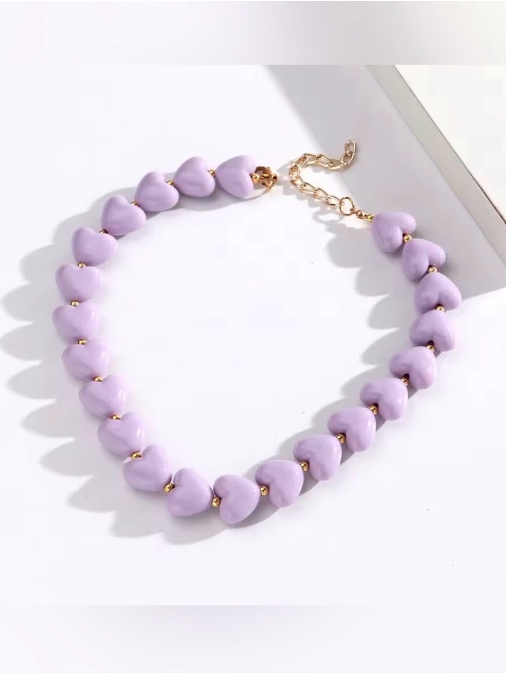 Pink Heart Bead Necklace with Gold Accents - Jewelry - Picture 3 of 3